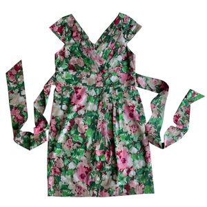 NWT 12P Talbots Watercolor Floral Surplice Wrap Style Tie Back Dress